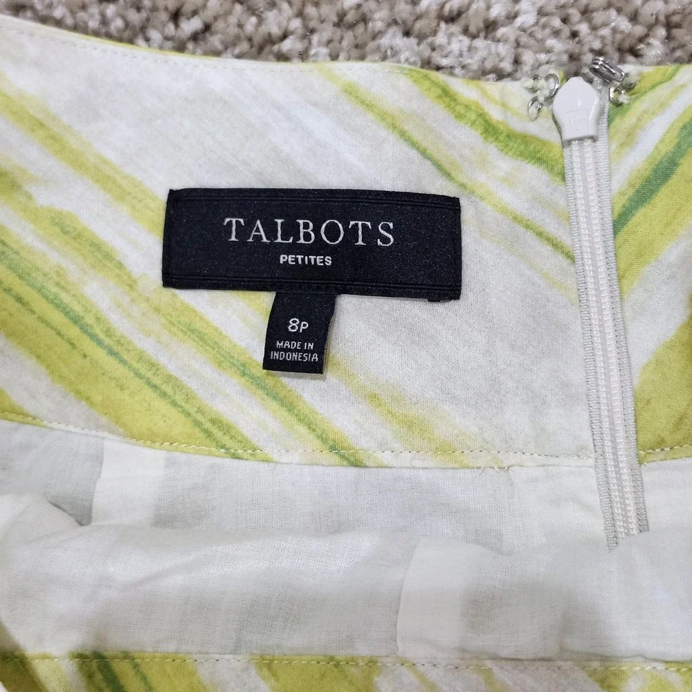 Talbots Skirt Green White Striped Cotton A-Line Preppy 8P‎